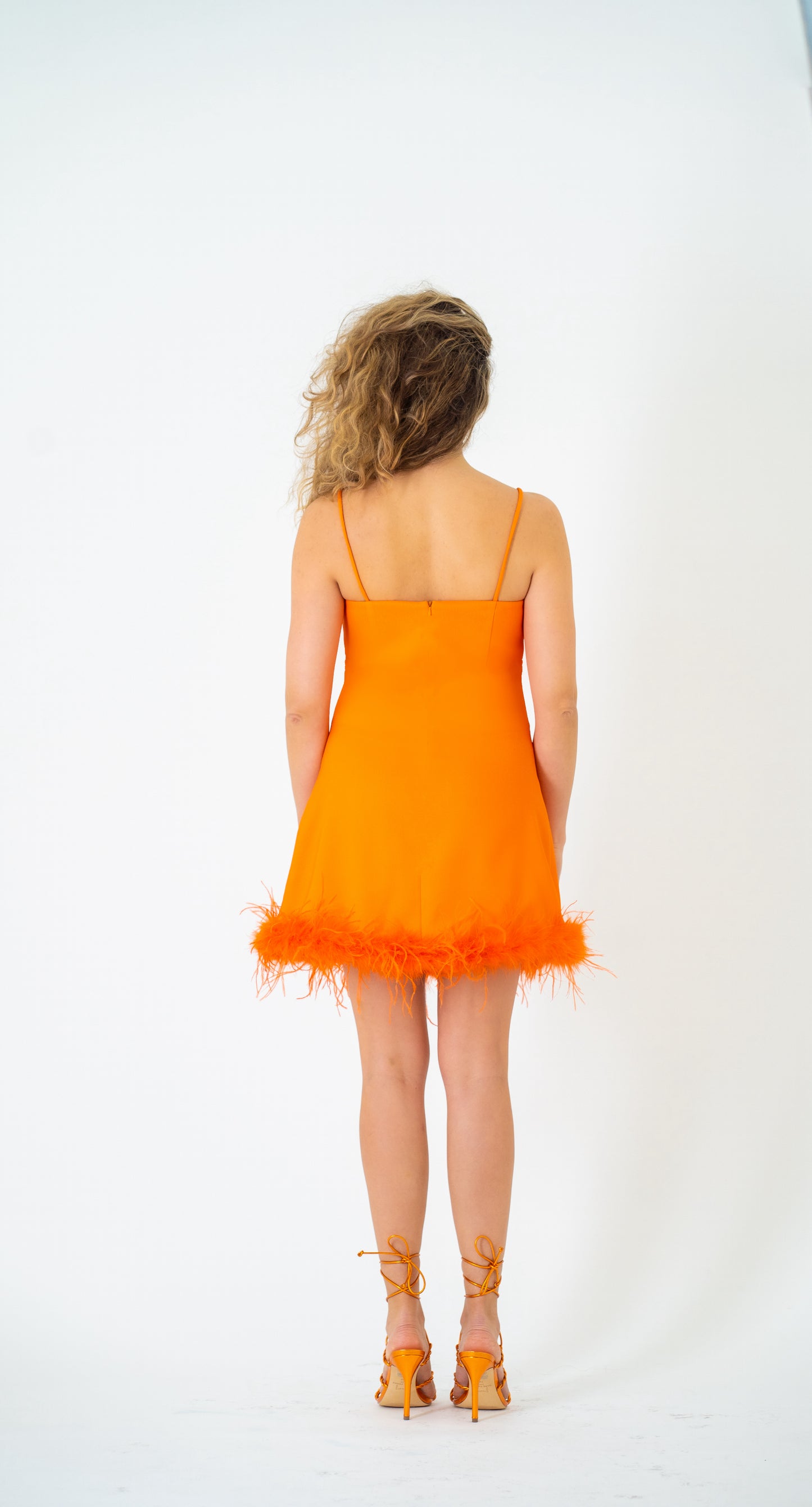 mini dress, orange dress, back side