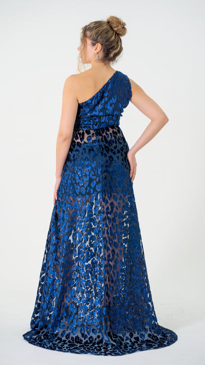 maxi dress, blue dress, back side, deep sea