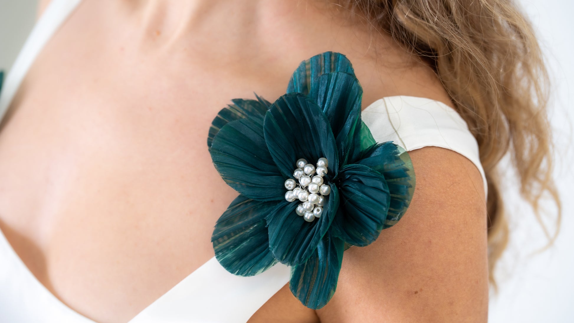 white dress, maxi dress, flower close-up 